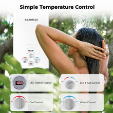Load image into Gallery viewer, CAMPLUX Propane Water Heater, 2.11GPM Portable Water Heater for Camping, 55,000 BTU Portable Hot Water Heater Outdoor, BW211, White