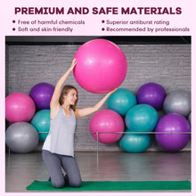 Load image into Gallery viewer, Leyndo 4 Pcs 26 Inch Yoga Exercise Ball Pilates Pregnancy Birthing Fitness Ball with Quick Pump Anti Burst for Improved Posture, Balance, Yoga, Pilates, Training(Pink Green Gray Set)