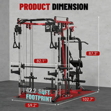 Load image into Gallery viewer, FAGUS H All in One Home Gym System Workout Station, Multi-Function Smithe Machine Power Cage with Cable Crossover-Black Red