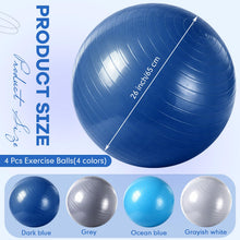 Load image into Gallery viewer, Leyndo 4 Pcs 26 Inch Yoga Exercise Ball Pilates Pregnancy Birthing Fitness Ball-(Blue Gray Set)