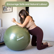 Load image into Gallery viewer, BABYGO Birthing Ball - Pregnancy Yoga Labor & Exercise Ball & Book Set Trimester Targeting (Olive, 65cm)