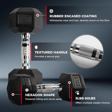 Load image into Gallery viewer, RITFIT Rubber Hex Dumbbells Set with Rack, 350LB Red Heavy-Duty Cast Iron Core, Knurled Chrome Handle, Space-Saving Storage Rack for Home Gym Strength Training
