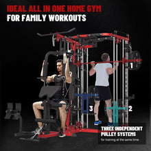 Load image into Gallery viewer, FAGUS H All in One Home Gym System Workout Station, Multi-Function Smithe Machine Power Cage with Cable Crossover-Black Red