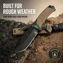 Load image into Gallery viewer, Naifu Bushcraft 6-in-1 Survival Knife — Full Tang Fixed Blade Hunting Knife with Sheath, 4.33 Inch Drop Point Blade, Built-in Sharpening Stone, Ferro Rod Fire Starter, Whistle, Glass Breaker & Paracord — Camping, Bushcraft, EDC Gear