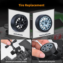 Load image into Gallery viewer, 2.4GHz 1:16 Scale 4WD High Speed Remote Control Cars Vehicle with LED Lights Two Batteries and Drifting Tires