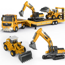 Load image into Gallery viewer, Die-cast Construction Toys Set w/Semi Truck, Excavator, Bulldozer, Alloy Engineering Construction Vehicles Truck Toys w/Lights & Sounds, Model Cars