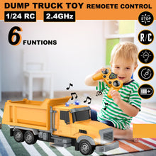 Load image into Gallery viewer, Remote Control Construction Vehicle Toy, 6 Channel RC Dump Truck with 2 Rechargeable Batteries, 1/24 Scale