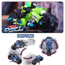 Load image into Gallery viewer, Imports 2.4Ghz RC Motorcycle Remote Control Stunt Drift Bike Racing Vehicle - 1/10 R/C High Speed Cyclone Motorbike (Green)