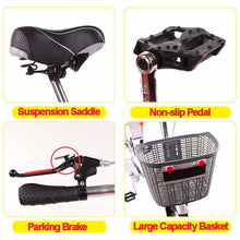 Load image into Gallery viewer, Adult Tricycle - Foldable 3 Wheel Bikes with Large Size Basket and Back Seat, 20 Inch Three-Wheeles Cruise, Purple