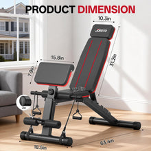 Load image into Gallery viewer, JOROTO Adjustable Weight Bench for Home Gym, 1000 LBS Foldable Incline Decline Flat Workout Bench with Leg Extension & Back Extension, Exercise Preacher Curl Bench for Full Body Training, Red MD55