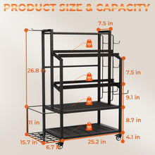 Load image into Gallery viewer, skypelia 4-Tier Dumbbell Rack Stand Only, 600LBS Adjustable Weight Rack for Dumbbells, Home Gym Storage Rack for Yoga Mat Kettlebells, Workout Equipment Storage Organizer with Wheels and Hooks