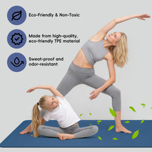 Load image into Gallery viewer, Wimwum Extra Wide Yoga Mat 72" x 32", 8mm Non Slip TPE Exercise Mat with Carrying Strap, Large Workout Mat for Yoga, Pilates, Stretching, HIIT & Home Gym, DarkBlue