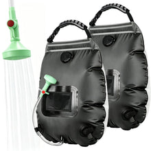 Load image into Gallery viewer, KIPIDA Solar Shower Bag, 2 Pack 5 gallons/20L Heating Camping Shower Bag Solar with Removable Hose and On-Off Switchable Head for Beach Swimming Outdoor Traveling Hiking (Black)