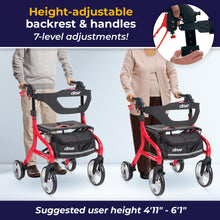 Load image into Gallery viewer, Drive Medical Nitro Sprint Foldable Rollator Walker with Seat - Lightweight Support - Large Wheels - Compact Folding Design - Adjustable Comfort - Standard Size - Red