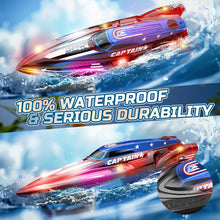 Load image into Gallery viewer, 2 Pack 13 inch Remote Control Boat for Kids, 4 Batteries, 2.4Ghz RC Racing Boat with LED Lights for Pools and Lakes, Summer Water