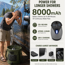 Load image into Gallery viewer, Portable Shower for Camping, 8000mAh Rechargeable Pump with LED Temperature & Battery Display, 25L Collapsible Bucket, 5 Levels Spray, IPX8 Waterproof, USB-C Charging, Camp Shower for Indoor Outdoor