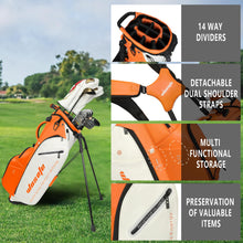 Load image into Gallery viewer, Waterproof PU Leather Golf Stand Bag, 6 or 14 Way Top Dividers,Golf Bag (Orange -14Way)