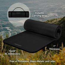 Load image into Gallery viewer, Retrospec Solana Yoga Mat 1" Thick w/Nylon Strap for Men & Women - Non Slip Exercise Mat for Home Yoga, Pilates, Stretching, Floor & Fitness Workouts - Black