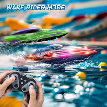 Load image into Gallery viewer, 2 Pack 13 inch Remote Control Boat for Kids, 4 Batteries, 2.4Ghz RC Racing Boat with LED Lights for Pools and Lakes, Summer Water
