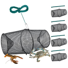 Load image into Gallery viewer, Ribbonlic 4 Set Minnow Trap Crawfish Trap with Closure Spring Clip and 4 Pcs Hand Ropes Fishing Trap for Crayfish Crawdad Lobster Crab Bait Metal Net Cage Crawfishing