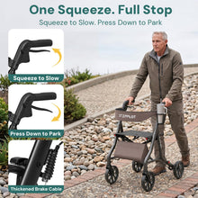 Load image into Gallery viewer, StepPilot Zero Wobble Rollator Walker with Seat for Seniors, 350lb Capacity, 18" Extra Wide Seat, 8" Wheels & Dual Brake, One-Hand Folds to 9.6", 7-Level Handle Adjustable, Cup Holder & Cane Clip