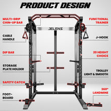 Load image into Gallery viewer, JELENS C21 Power Cage, 2000LBS Multi-Function Power Rack with Independent Dual Pulley System, All-in-One Squat Rack for Cable Crossover, Home Gym Workout Machine (Black, C21 Power Cage)