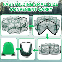 Load image into Gallery viewer, JaGely 5 Pcs Fishing Net Accessories Include Fishing Landing Net with Handle, 26in x 13in Portable Folded Cast Net, 8 Holes 8 Sides Collapsible Fishing Bait Trap, Fishing Keep Net, Drawstring Bag