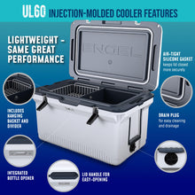 Load image into Gallery viewer, ENGEL 60 QT Ultra-Light Injection Molded Cooler - Ice Chest Keeps Ice 7 Days - Large Cooler Wire Basket, Divider and Built-in Bottle Opener - Fighting Lady Yellow with Dark Grey Interior (Yellow)