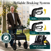 Load image into Gallery viewer, HolyHeal Walkers for Seniors, Rollator Walker with Seat and Backrest, 10" Big Wheels All Terrain, Rolling Walker Foldable Supports 350lb, Lightweight & Height Adjustable, Cane & Cup Holder, Black