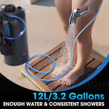 Load image into Gallery viewer, Teamaze Camping Shower,12L Portable Camp Shower Bag with Upgraded Screw Lid, Auto Pressure Pump, Solar Shower, Camping Shower Head for Beach Camping, Hiking, Traveling, Washing
