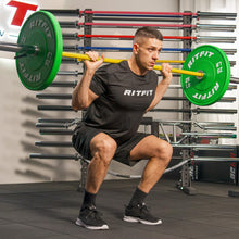 Load image into Gallery viewer, RitFit Elite 6.6ft Olympic Barbell, Robust 33lb Barbell for Weightlifting and Powerlifting, Superior Olympic Bar with Exceptional 900lbs Load Capacity, Weight Bar for 2” Standard Plates Sliver/Yellow