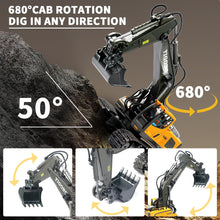 Load image into Gallery viewer, ID Gerilla Remote Control Excavator Toy, RC Construction Toys with Metal Shovel, Lights, Sounds, 2.4Ghz, Turns 680 Degree