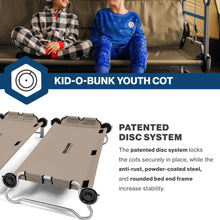 Load image into Gallery viewer, Disc-O-Bed Youth Double Cot Kid-O-Bunk, Modular for Bunk Beds, Dual Cots, or Bench with 2 Carry Bags for Portable Transport, Tan
