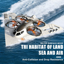 Load image into Gallery viewer, Virellia 3-in-1 RC Drone for Land Sea Air, H20 Remote Control Bomber RC Airplane with Cool Lights, 360° Flip, 3 Driving Mode and Collision Protection, Foam RC Drone Toy Gift for Boy Girl, Silver