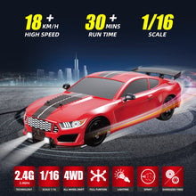 Load image into Gallery viewer, 2.4GHz 1:16 Scale 4WD High Speed Remote Control Cars Vehicle with LED Lights Two Batteries and Drifting Tires Racing Sport Toy Cars