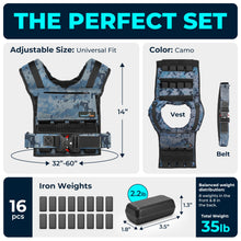 Load image into Gallery viewer, Gymnastics Power - Weighted Vest 6LB, 8LB, 10LB, 15LB, 25lb, 35lb, 45lb, 60lb Removable Iron Weights for Men and Women Workout for Calisthenics and Fitness Sport Training (Camo, 35 LB)