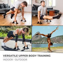Load image into Gallery viewer, PULLUP & DIP Parallettes - Push Up Handles with Ergonomic Wooden Handles & Heavy-Duty Steel - Non-slip Parallettes Bars for Strength Training and Calisthenics - Press Up Handles for Push Ups