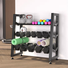 Load image into Gallery viewer, CHICAURA 3 Tier Weight Rack for Home Gym Dumbbells, Universal Dumbbell Rack with Adjustable Width Rails, Heavy Duty Angled Storage Stand for Kettlebells & Hand Weights (Rack Only)