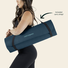 Load image into Gallery viewer, Retrospec Solana Yoga Mat 1" Thick w/Nylon Strap for Men & Women - Non Slip Exercise Mat for Home Yoga, Pilates, Stretching, Floor & Fitness Workouts - Ocean Blue