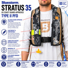 Load image into Gallery viewer, BLUESTORM x Kryptek Stratus 35 Inflatable Life Jacket PFD for Adults (Obskura Syfall Tan Camo) | US Coast Guard (USCG) Approved Automatic Self Inflating Life Vest Preserver with Manual Ripcord