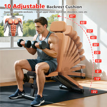 Load image into Gallery viewer, XDDIAS Workout Bench, 10 Backrests Adjustable Weight Bench with Extended Headrest, 800LBS Foldable Weight Bench for Home Gym, Incline Decline Flat Bench Compact for Small Space Training, Brown