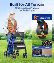 Load image into Gallery viewer, VOCIC Walkers for Seniors, Z21 Rollator Walker with Seat Supports 350lb, 8" Big Wheels for All Terrain, Ergonomic Arc Seat & 6" Ultra Backrest Foldable Walker, Dual Height Adjustment, Lightweight 2026