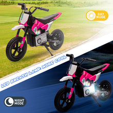 Load image into Gallery viewer, 24V Kids Electric Dirt Bike for 5-15 Years Old, Ride on E Motorcycle, 3.11-9.32MPH Speed, Rear Shock Absorber, LED Breath Lamp, Pink