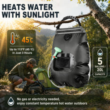 Load image into Gallery viewer, KIPIDA Solar Shower Bag, 2 Pack 5 gallons/20L Heating Camping Shower Bag Solar with Removable Hose and On-Off Switchable Head for Beach Swimming Outdoor Traveling Hiking (Black)
