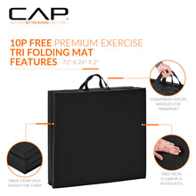 Load image into Gallery viewer, CAP Barbell Folding Exercise Mat – Durable, Anti-Tear, Thick Padding for Fitness, Aerobics, Gymnastics & Home Workouts. 72"L x 24"W x 2"Thick. BLACK