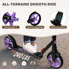 Load image into Gallery viewer, Kick Scooter for Ages 6+,Kid, Teens & Adults. Max Load 240 LBS. Foldable, Lightweight, 8IN Big Wheels for Kids, Teen and Adults