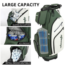 Load image into Gallery viewer, wosofe 14-Way Golf Cart Bag, Waterproof PU Leather, Green/White Trendy