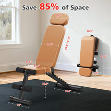 Load image into Gallery viewer, XDDIAS Workout Bench, 10 Backrests Adjustable Weight Bench with Extended Headrest, 800LBS Foldable Weight Bench for Home Gym, Incline Decline Flat Bench Compact for Small Space Training, Brown