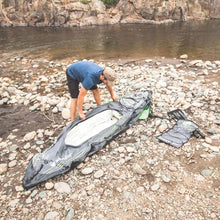 Load image into Gallery viewer, Sevylor QuickPak K5 24 Gauge PVC Polyester 1 Person Inflatable Kayak w/Hand Pump, Paddle, Double Lock Valves and Easy To Carry Backpack System, Gray