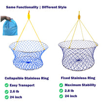 Load image into Gallery viewer, Stainless Crab Ring Trap Kit – Stainless Crab Net with 100ft Rope, Bait Bag, Clip & Ruler – 24” Stainless Steel Two-Ring Crab Trap for Dock & Pier Crabbing – Complete Recreational Crabbing Gear